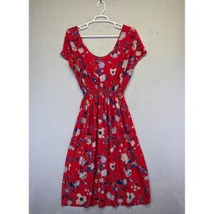 Young USA Dress Women XL Red Back Tie Floral Cottagecore Coastal Summer Romantic